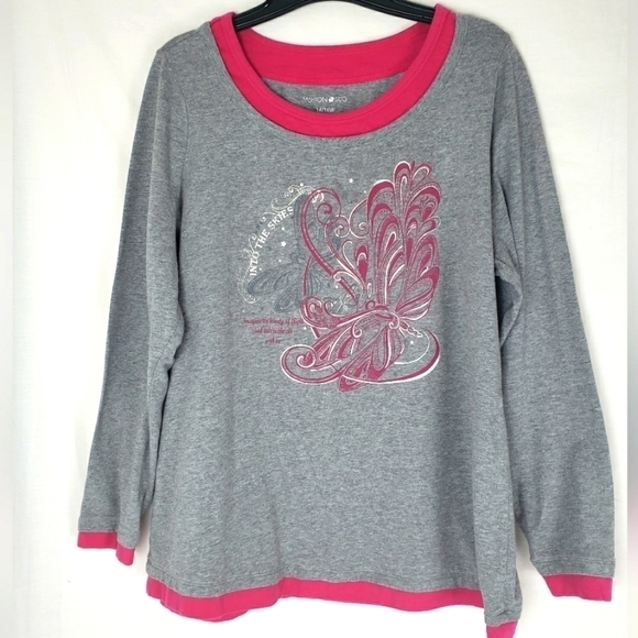 Fashion Bug Gray and Pink Athletic Long Sleeve Shirt Sz 14'/16 - Picture 1 of 7